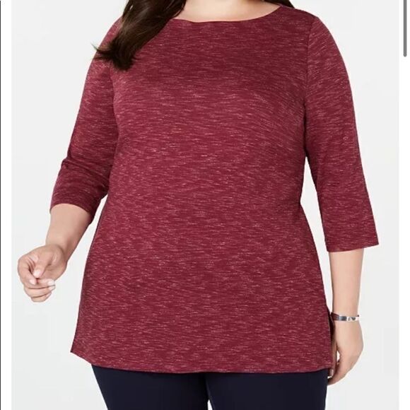 Karen Scott Space-Dye 3/4-Sleeve Plus Top Womens size 0X - Picture 1 of 4